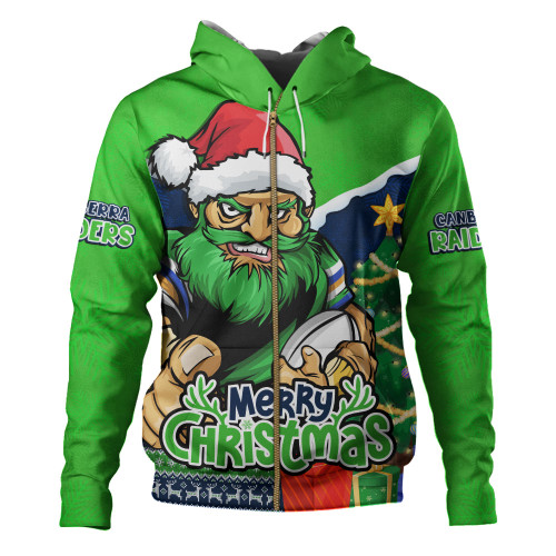 Canberra Raiders Hoodie Santa Scoring Touchdown On Christmas Game Day