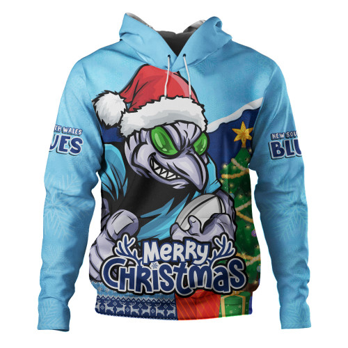 New South Wales Blues Hoodie Santa Scoring Touchdown On Christmas Game Day