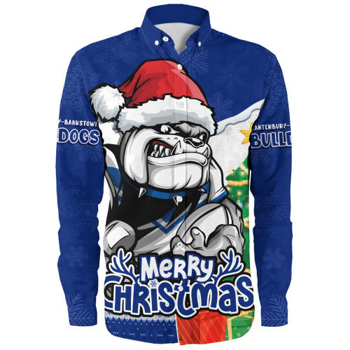 Canterbury-Bankstown Bulldogs Long Sleeve Shirt Santa Scoring Touchdown On Christmas Game Day