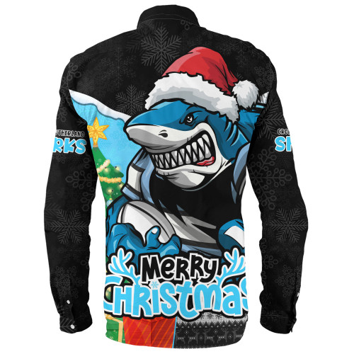 Cronulla-Sutherland Sharks Long Sleeve Shirt Santa Scoring Touchdown On Christmas Game Day
