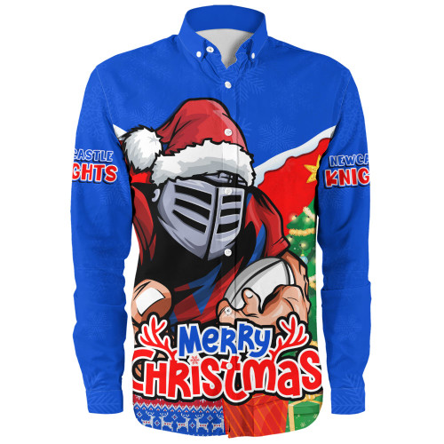 Newcastle Knights Long Sleeve Shirt Santa Scoring Touchdown On Christmas Game Day