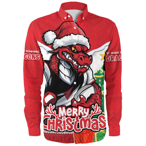 St. George Illawarra Dragons Long Sleeve Shirt Santa Scoring Touchdown On Christmas Game Day