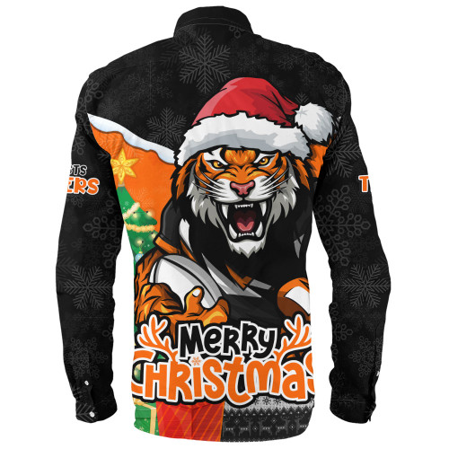 Wests Tigers Long Sleeve Shirt Santa Scoring Touchdown On Christmas Game Day