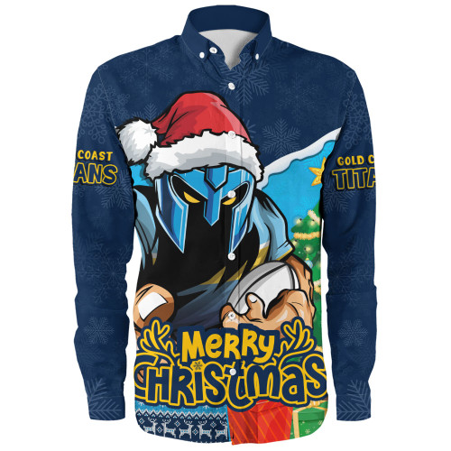 Gold Coast Titans Long Sleeve Shirt Santa Scoring Touchdown On Christmas Game Day Gold Coast Titans Long Sleeve Shirt Santa Scoring Touchdown On Christmas Game Day