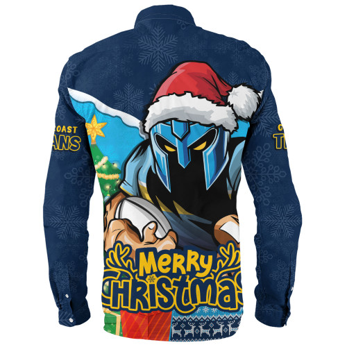 Gold Coast Titans Long Sleeve Shirt Santa Scoring Touchdown On Christmas Game Day