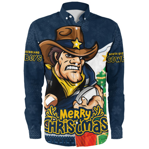 North Queensland Cowboys Long Sleeve Shirt Santa Scoring Touchdown On Christmas Game Day