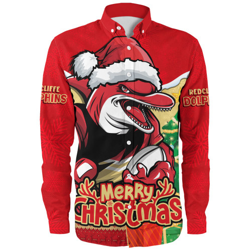Redcliffe Dolphins Long Sleeve Shirt Santa Scoring Touchdown On Christmas Game Day Redcliffe Dolphins Long Sleeve Shirt Santa Scoring Touchdown On Christmas Game Day