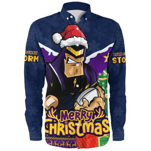 Melbourne Storm Long Sleeve Shirt Santa Scoring Touchdown On Christmas Game Day