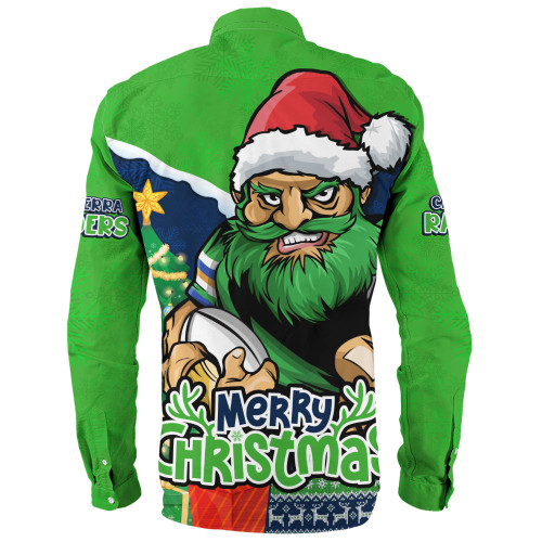 Canberra Raiders Long Sleeve Shirt Santa Scoring Touchdown On Christmas Game Day