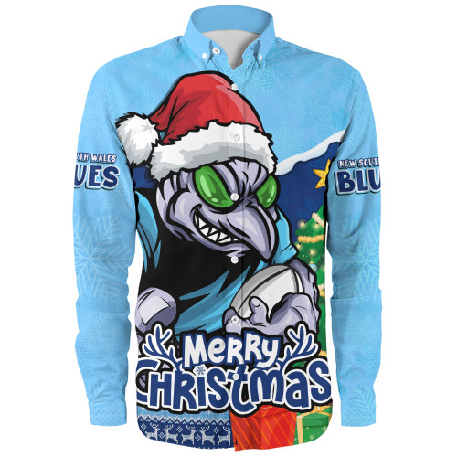 New South Wales Blues Long Sleeve Shirt Santa Scoring Touchdown On Christmas Game Day