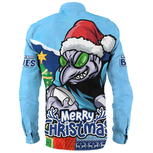 New South Wales Blues Long Sleeve Shirt Santa Scoring Touchdown On Christmas Game Day