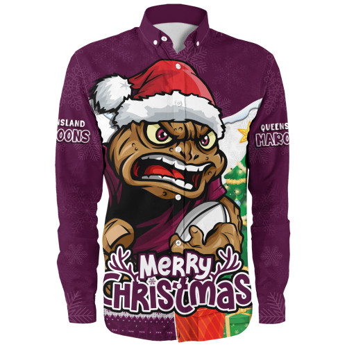 Queensland Maroons Long Sleeve Shirt Santa Scoring Touchdown On Christmas Game Day