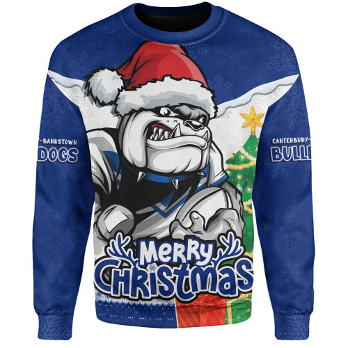 Canterbury-Bankstown Bulldogs Sweatshirt Santa Scoring Touchdown On Christmas Game Day