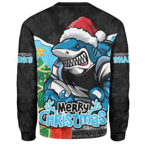 Cronulla-Sutherland Sharks Sweatshirt Santa Scoring Touchdown On Christmas Game Day