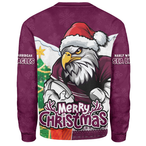 Manly Warringah Sea Eagles Sweatshirt Santa Scoring Touchdown On Christmas Game Day