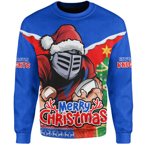 Newcastle Knights Sweatshirt Santa Scoring Touchdown On Christmas Game Day