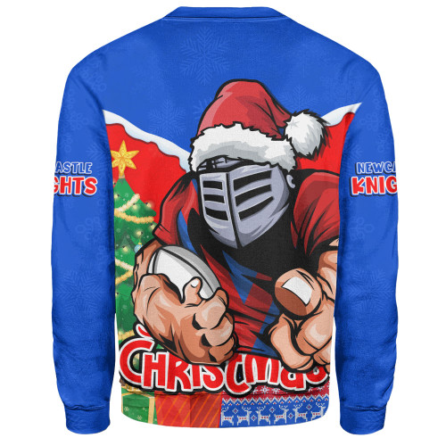 Newcastle Knights Sweatshirt Santa Scoring Touchdown On Christmas Game Day