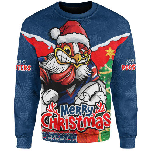 Sydney Roosters Sweatshirt Santa Scoring Touchdown On Christmas Game Day