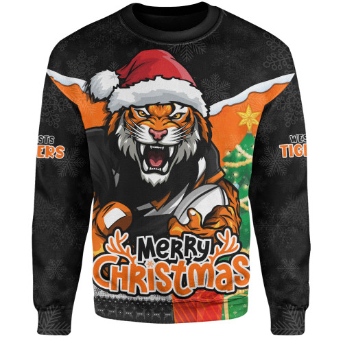 Wests Tigers Sweatshirt Santa Scoring Touchdown On Christmas Game Day Wests Tigers Sweatshirt Santa Scoring Touchdown On Christmas Game Day