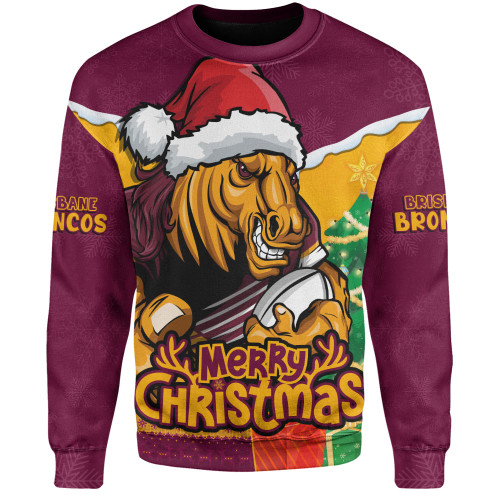 Brisbane Broncos Sweatshirt Santa Scoring Touchdown On Christmas Game Day