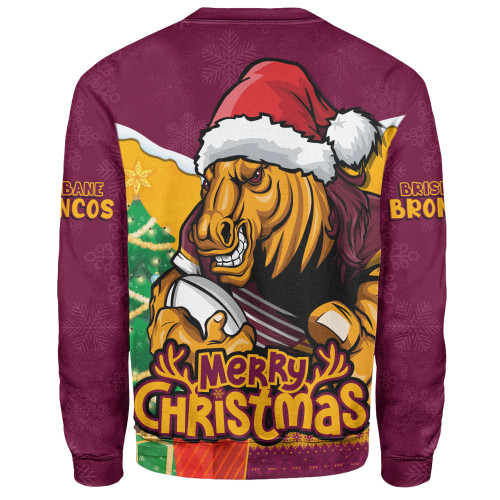 Brisbane Broncos Sweatshirt Santa Scoring Touchdown On Christmas Game Day