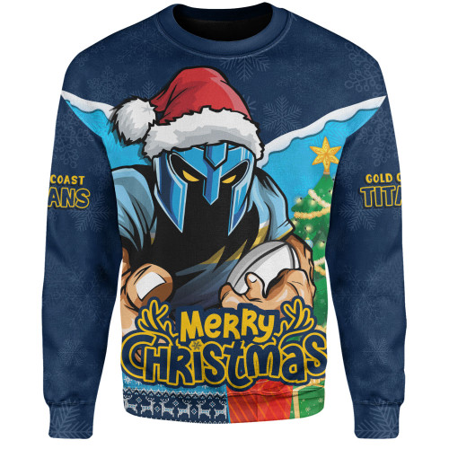 Gold Coast Titans Sweatshirt Santa Scoring Touchdown On Christmas Game Day