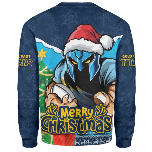 Gold Coast Titans Sweatshirt Santa Scoring Touchdown On Christmas Game Day