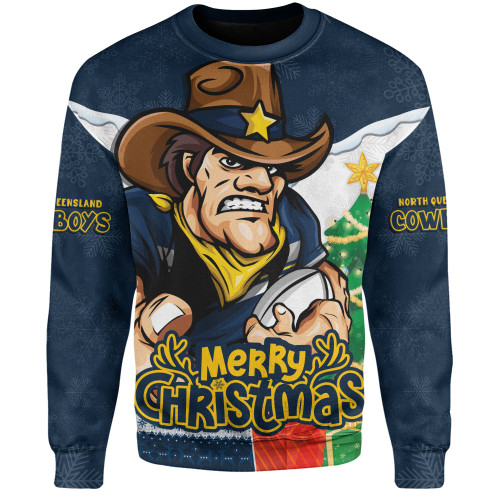North Queensland Cowboys Sweatshirt Santa Scoring Touchdown On Christmas Game Day