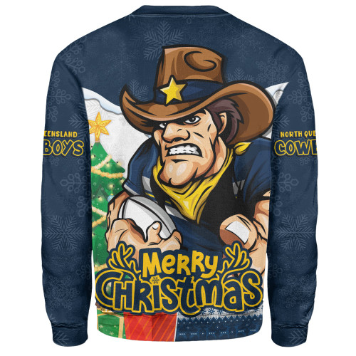 North Queensland Cowboys Sweatshirt Santa Scoring Touchdown On Christmas Game Day