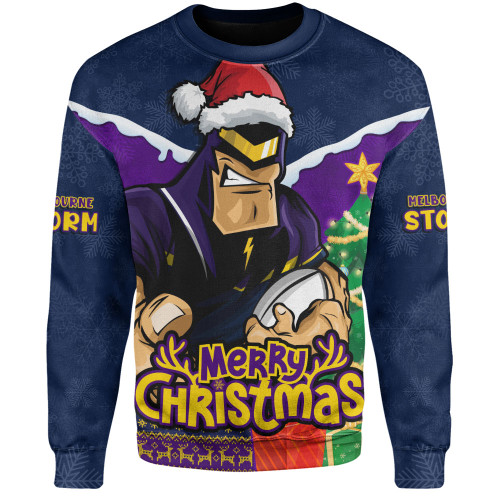 Melbourne Storm Sweatshirt Santa Scoring Touchdown On Christmas Game Day