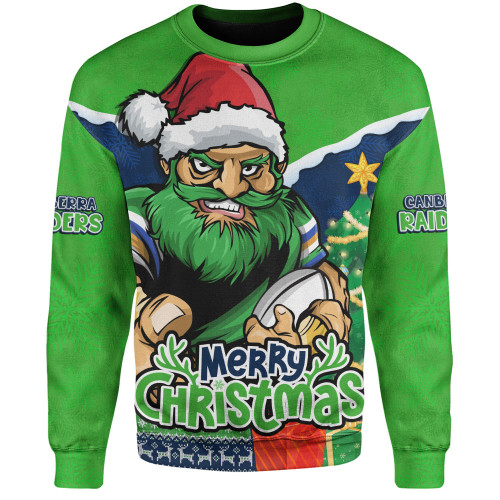 Canberra Raiders Sweatshirt Santa Scoring Touchdown On Christmas Game Day