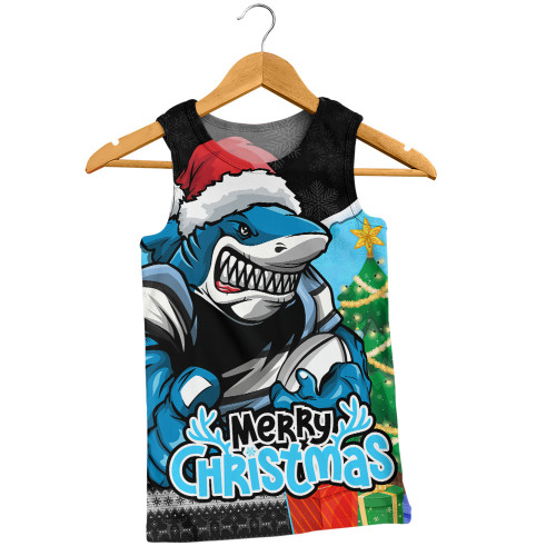 Cronulla-Sutherland Sharks Men Singlet Santa Scoring Touchdown On Christmas Game Day Cronulla-Sutherland Sharks Men Singlet Santa Scoring Touchdown On Christmas Game Day