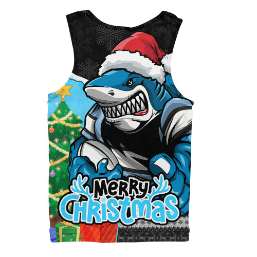 Cronulla-Sutherland Sharks Men Singlet Santa Scoring Touchdown On Christmas Game Day Cronulla-Sutherland Sharks Men Singlet Santa Scoring Touchdown On Christmas Game Day