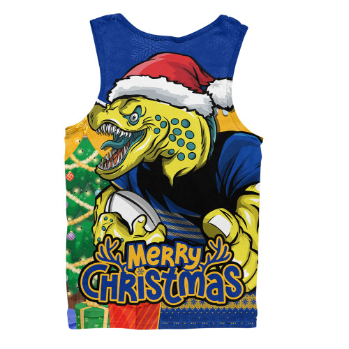 Parramatta Eels Men Singlet Santa Scoring Touchdown On Christmas Game Day