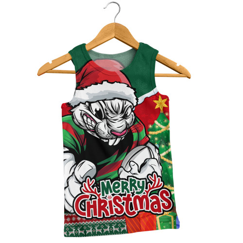 South Sydney Rabbitohs Men Singlet Santa Scoring Touchdown On Christmas Game Day