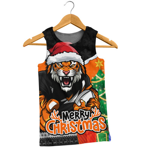 Wests Tigers Men Singlet Santa Scoring Touchdown On Christmas Game Day