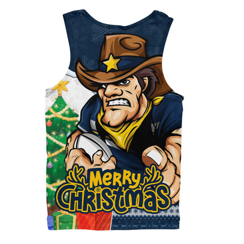 North Queensland Cowboys Men Singlet Santa Scoring Touchdown On Christmas Game Day