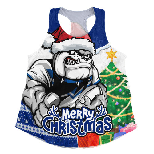 Canterbury-Bankstown Bulldogs Women Racerback Singlet Santa Scoring Touchdown On Christmas Game Day Canterbury-Bankstown Bulldogs Women Racerback Singlet Santa Scoring Touchdown On Christmas Game Day