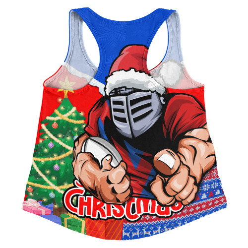 Newcastle Knights Women Racerback Singlet Santa Scoring Touchdown On Christmas Game Day