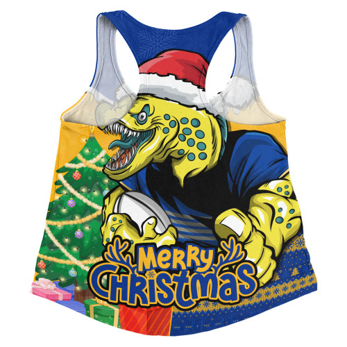 Parramatta Eels Women Racerback Singlet Santa Scoring Touchdown On Christmas Game Day