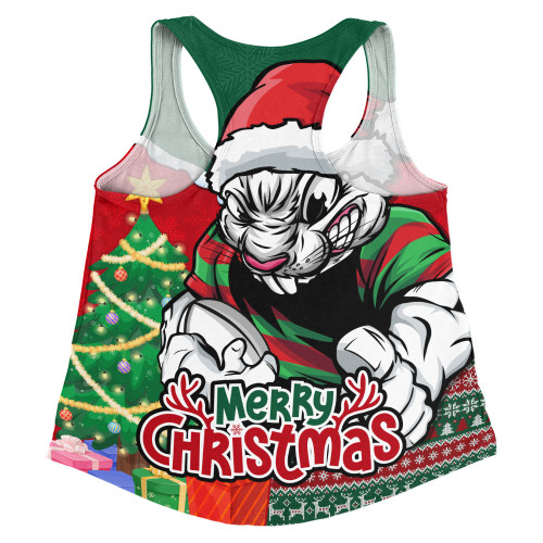 South Sydney Rabbitohs Women Racerback Singlet Santa Scoring Touchdown On Christmas Game Day