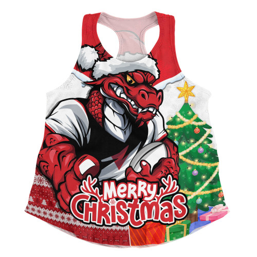 St. George Illawarra Dragons Women Racerback Singlet Santa Scoring Touchdown On Christmas Game Day