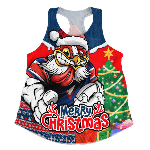 Sydney Roosters Women Racerback Singlet Santa Scoring Touchdown On Christmas Game Day