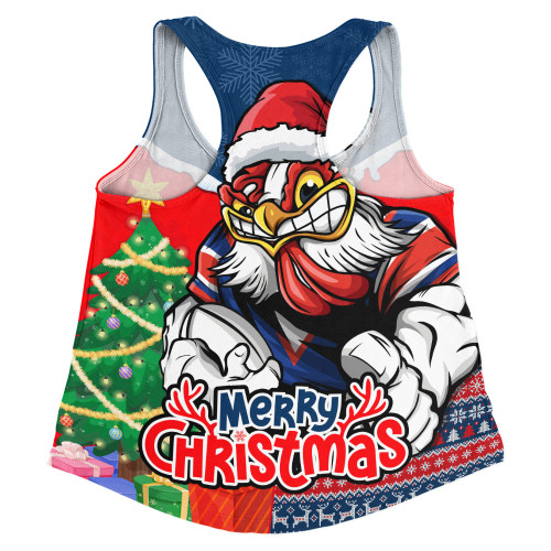 Sydney Roosters Women Racerback Singlet Santa Scoring Touchdown On Christmas Game Day