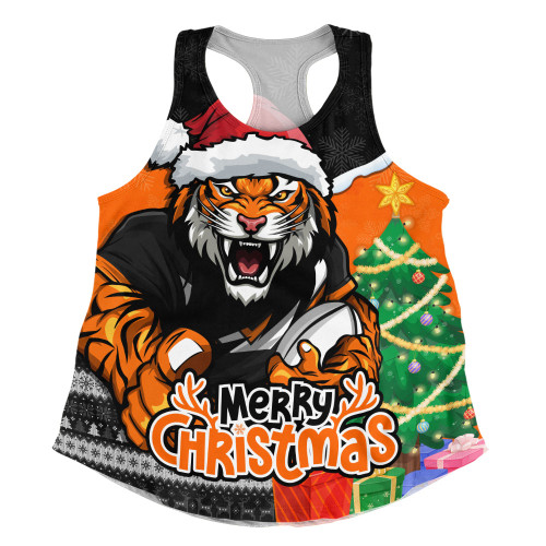 Wests Tigers Women Racerback Singlet Santa Scoring Touchdown On Christmas Game Day