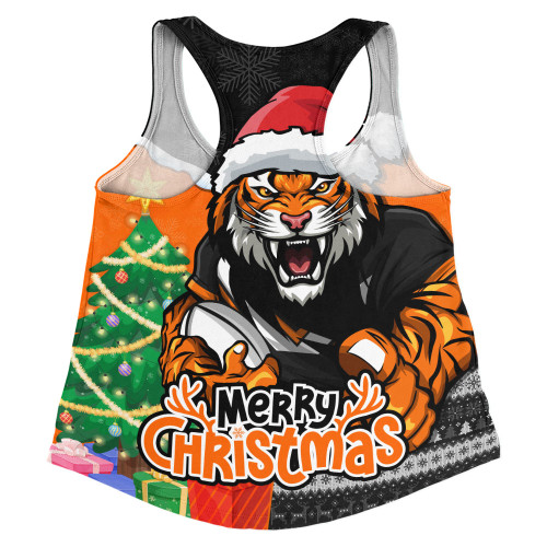 Wests Tigers Women Racerback Singlet Santa Scoring Touchdown On Christmas Game Day
