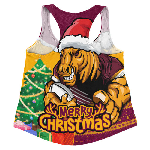 Brisbane Broncos Women Racerback Singlet Santa Scoring Touchdown On Christmas Game Day