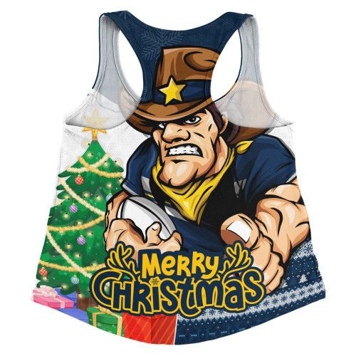 North Queensland Cowboys Women Racerback Singlet Santa Scoring Touchdown On Christmas Game Day