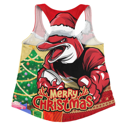 Redcliffe Dolphins Women Racerback Singlet Santa Scoring Touchdown On Christmas Game Day