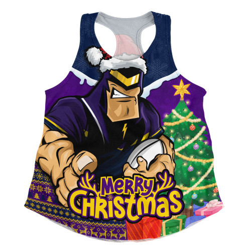 Melbourne Storm Women Racerback Singlet Santa Scoring Touchdown On Christmas Game Day